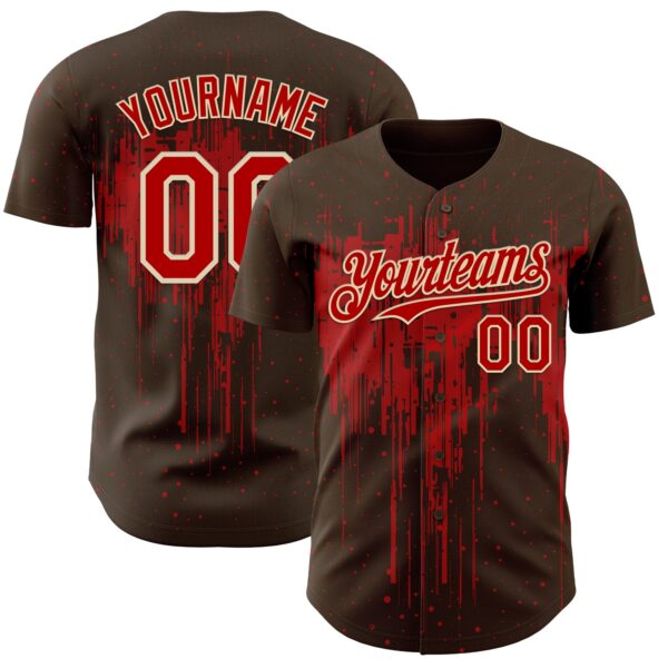 Custom Brown Red-Cream Dripping Splatter Paint Authentic Baseball Jersey