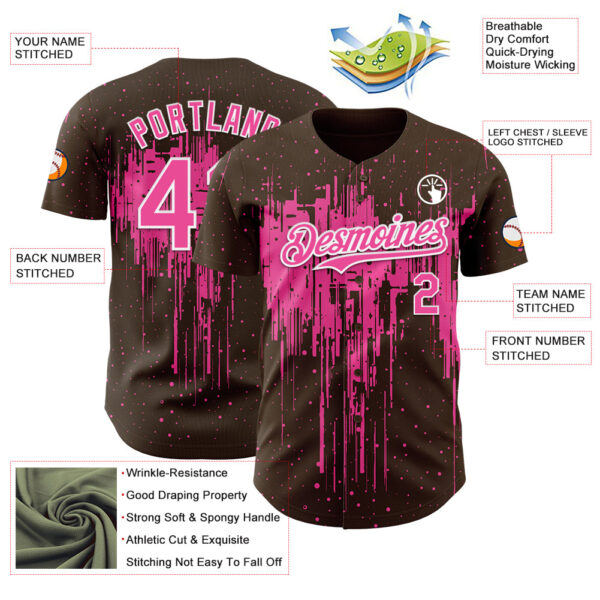Custom Brown Pink-White Dripping Splatter Paint Authentic Baseball Jersey
