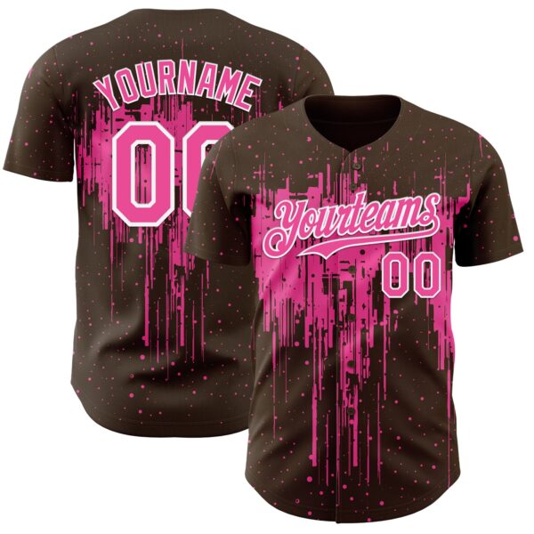 Custom Brown Pink-White Dripping Splatter Paint Authentic Baseball Jersey