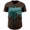 Custom Brown Teal-White Dripping Splatter Paint Authentic Baseball Jersey