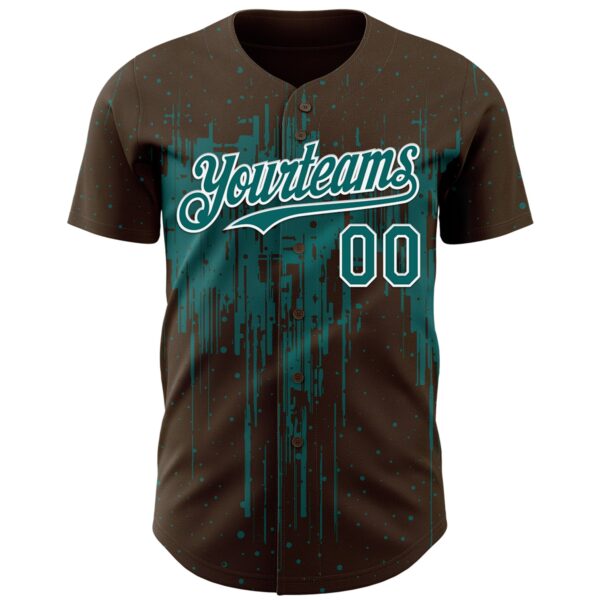 Custom Brown Teal-White Dripping Splatter Paint Authentic Baseball Jersey