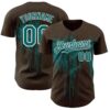 Custom Brown Teal-White Dripping Splatter Paint Authentic Baseball Jersey