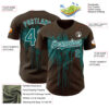 Custom Brown Teal-White Dripping Splatter Paint Authentic Baseball Jersey