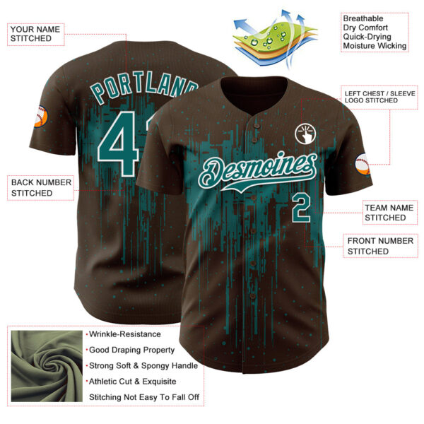 Custom Brown Teal-White Dripping Splatter Paint Authentic Baseball Jersey