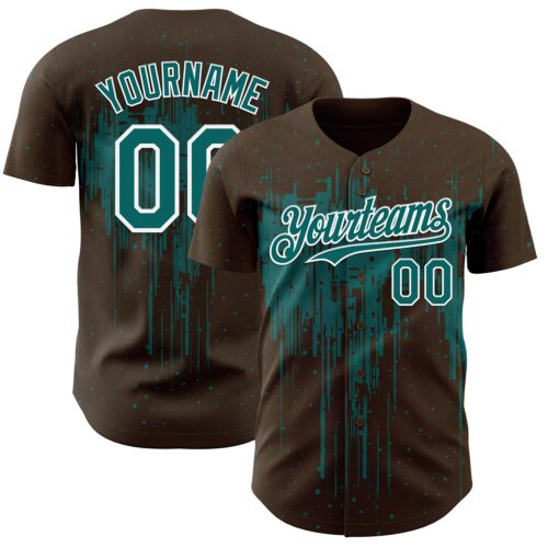 Custom Brown Teal-White Dripping Splatter Paint Authentic Baseball Jersey