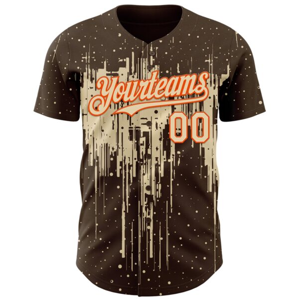 Custom Brown Cream-Orange Dripping Splatter Paint Authentic Baseball Jersey