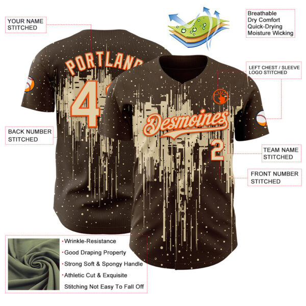 Custom Brown Cream-Orange Dripping Splatter Paint Authentic Baseball Jersey