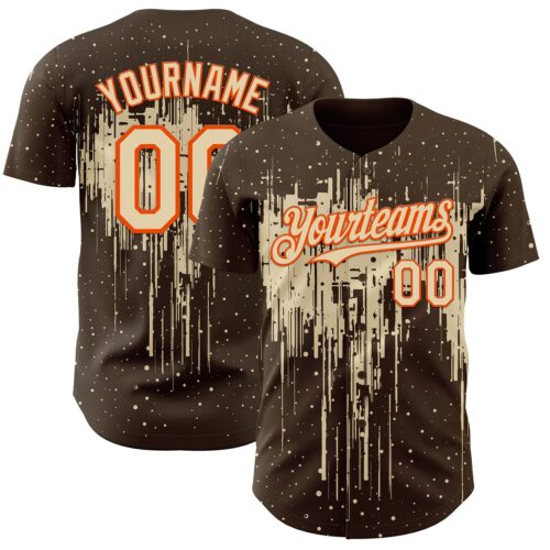 Custom Brown Cream-Orange Dripping Splatter Paint Authentic Baseball Jersey
