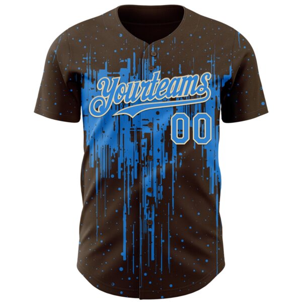 Custom Brown Powder Blue-Cream Dripping Splatter Paint Authentic Baseball Jersey