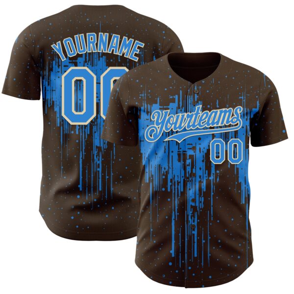 Custom Brown Powder Blue-Cream Dripping Splatter Paint Authentic Baseball Jersey