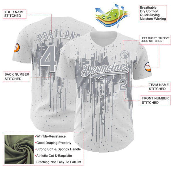 Custom White Gray Dripping Splatter Paint Authentic Baseball Jersey