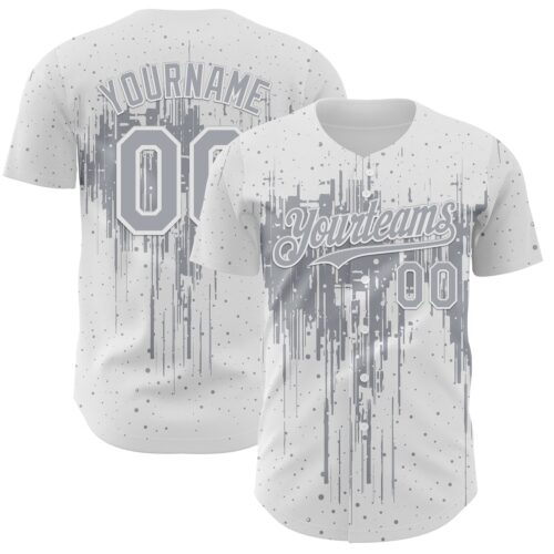 Custom White Gray Dripping Splatter Paint Authentic Baseball Jersey