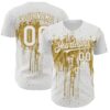Custom White Old Gold Dripping Splatter Paint Authentic Baseball Jersey