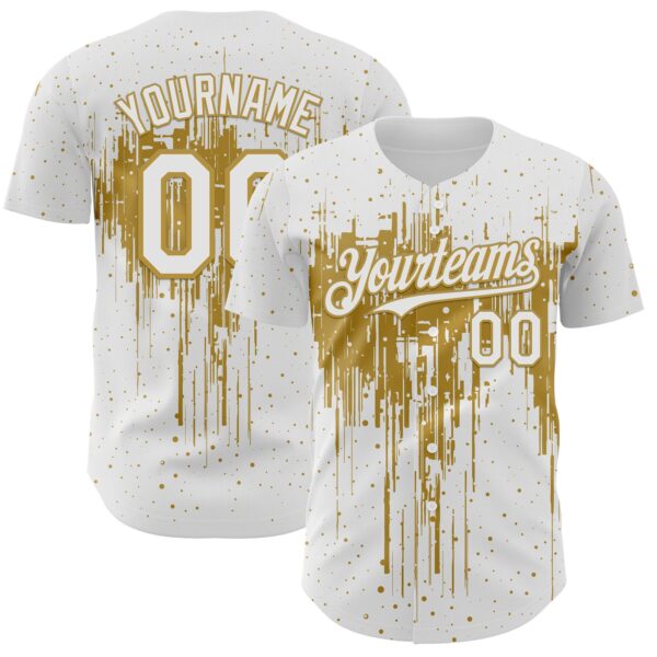 Custom White Old Gold Dripping Splatter Paint Authentic Baseball Jersey