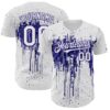 Custom White Dark Purple Dripping Splatter Paint Authentic Baseball Jersey