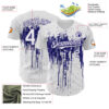 Custom White Dark Purple Dripping Splatter Paint Authentic Baseball Jersey