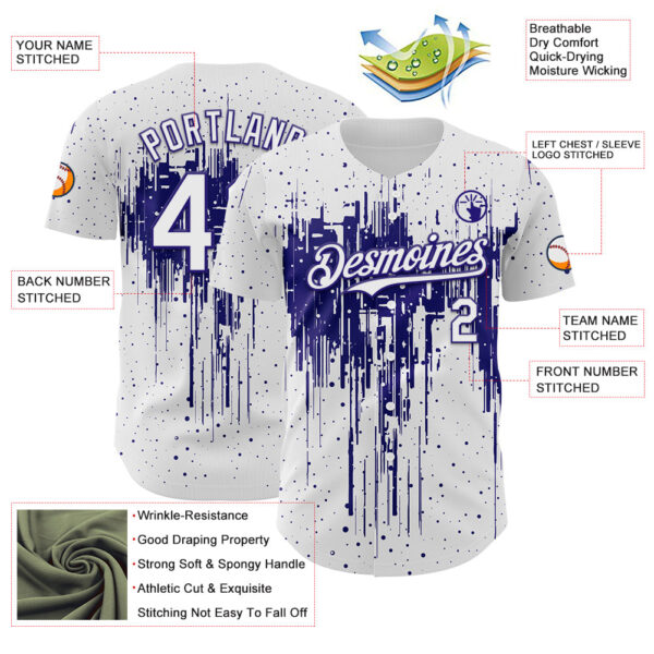 Custom White Dark Purple Dripping Splatter Paint Authentic Baseball Jersey