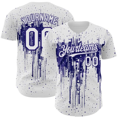 Custom White Dark Purple Dripping Splatter Paint Authentic Baseball Jersey