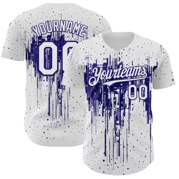 Custom White Dark Purple Dripping Splatter Paint Authentic Baseball Jersey