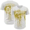 Custom White Old Gold Dripping Splatter Paint Authentic Baseball Jersey