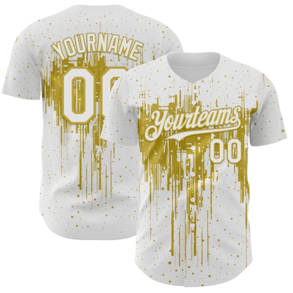 Custom White Old Gold Dripping Splatter Paint Authentic Baseball Jersey