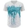 Custom White Teal-White Dripping Splatter Paint Authentic Baseball Jersey