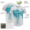 Custom White Teal-White Dripping Splatter Paint Authentic Baseball Jersey