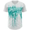Custom White Aqua Dripping Splatter Paint Authentic Baseball Jersey