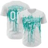 Custom White Aqua Dripping Splatter Paint Authentic Baseball Jersey