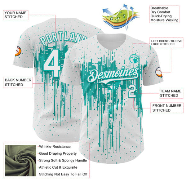 Custom White Aqua Dripping Splatter Paint Authentic Baseball Jersey