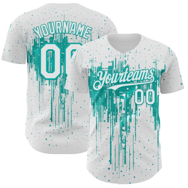 Custom White Aqua Dripping Splatter Paint Authentic Baseball Jersey