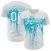 Custom White Lakes Blue Dripping Splatter Paint Authentic Baseball Jersey