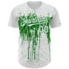 Custom White Grass Green Dripping Splatter Paint Authentic Baseball Jersey
