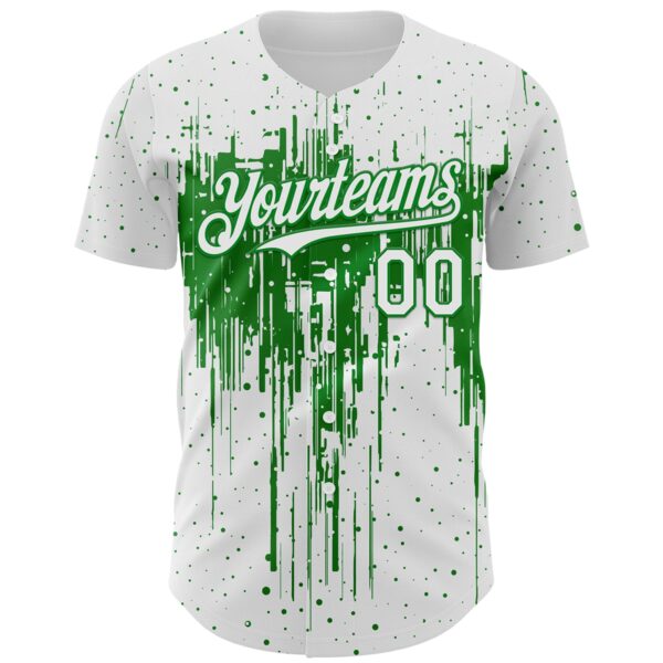Custom White Grass Green Dripping Splatter Paint Authentic Baseball Jersey