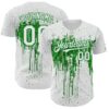 Custom White Grass Green Dripping Splatter Paint Authentic Baseball Jersey