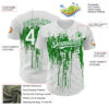 Custom White Grass Green Dripping Splatter Paint Authentic Baseball Jersey