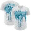Custom White Panther Blue-White Dripping Splatter Paint Authentic Baseball Jersey