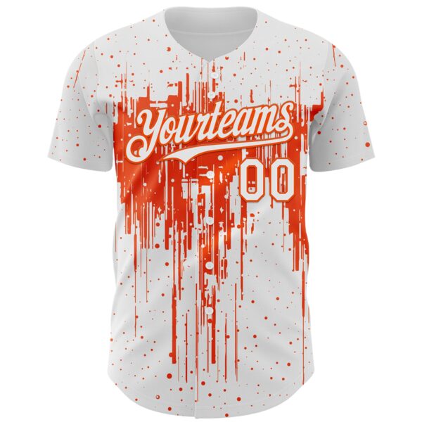 Custom White Orange Dripping Splatter Paint Authentic Baseball Jersey