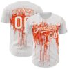 Custom White Orange Dripping Splatter Paint Authentic Baseball Jersey