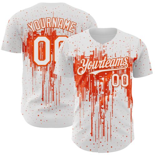 Custom White Orange Dripping Splatter Paint Authentic Baseball Jersey