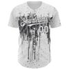 Custom White Steel Gray Dripping Splatter Paint Authentic Baseball Jersey
