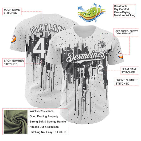 Custom White Steel Gray Dripping Splatter Paint Authentic Baseball Jersey