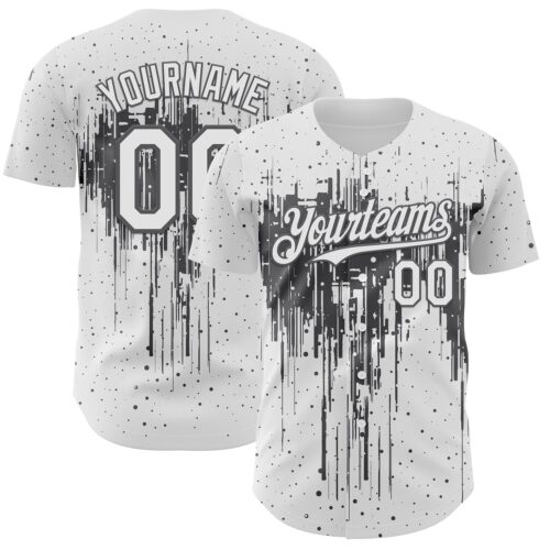 Custom White Steel Gray Dripping Splatter Paint Authentic Baseball Jersey