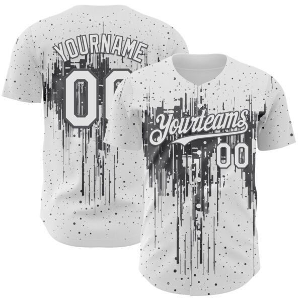 Custom White Steel Gray Dripping Splatter Paint Authentic Baseball Jersey
