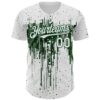Custom White Green Dripping Splatter Paint Authentic Baseball Jersey
