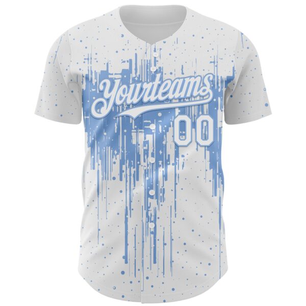 Custom White Light Blue Dripping Splatter Paint Authentic Baseball Jersey