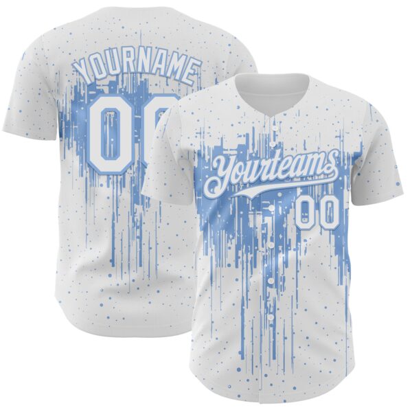 Custom White Light Blue Dripping Splatter Paint Authentic Baseball Jersey