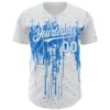 Custom White Powder Blue Dripping Splatter Paint Authentic Baseball Jersey