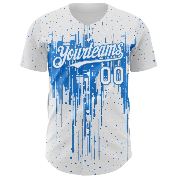 Custom White Powder Blue Dripping Splatter Paint Authentic Baseball Jersey