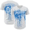 Custom White Powder Blue Dripping Splatter Paint Authentic Baseball Jersey